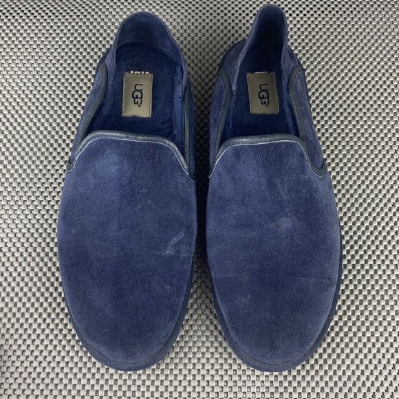 UGG Cooke Slip On Loafer Shoes Mens Size 10 Navy Blue Sheepskin Folding Back main image 4